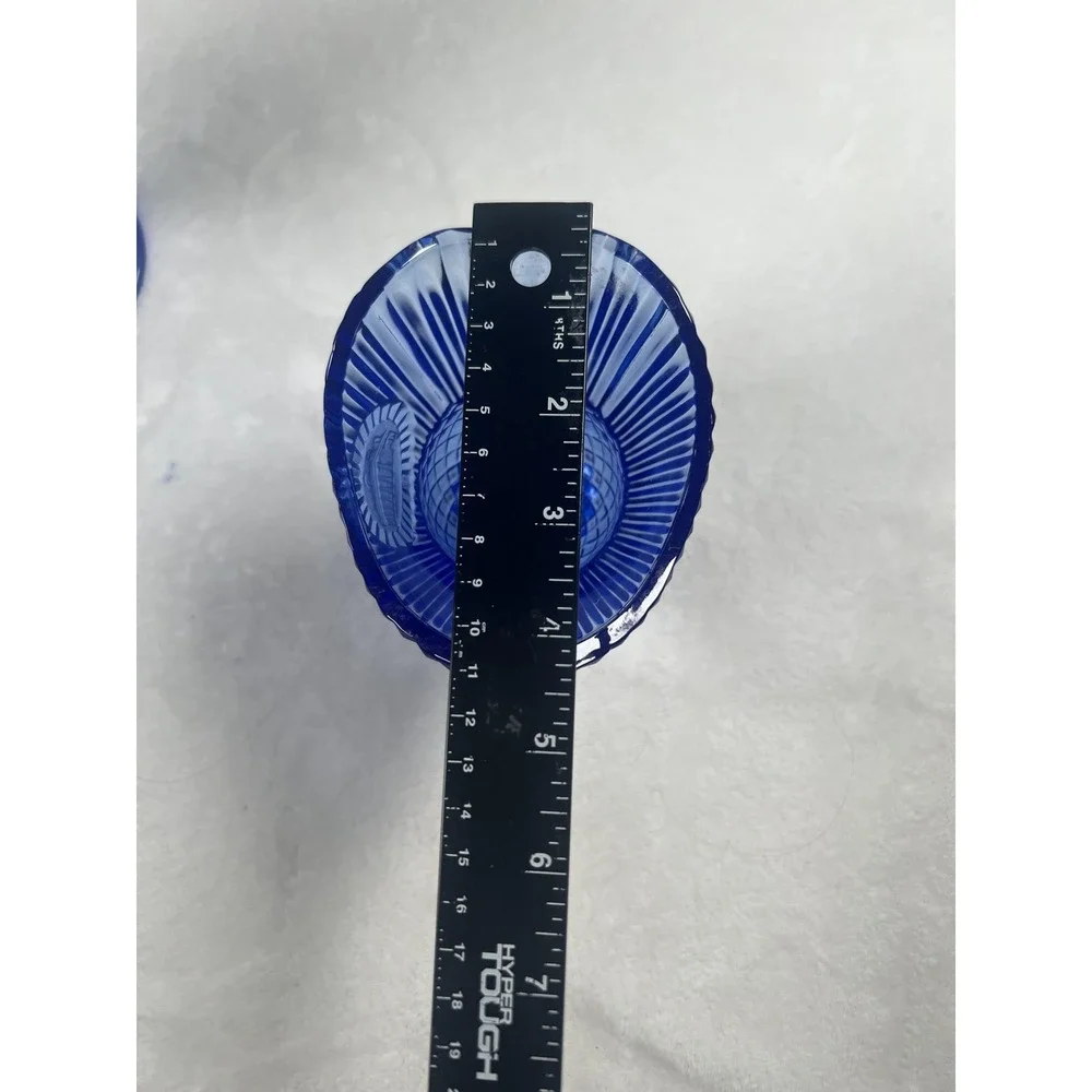 Cobalt Blue Pressed Glass Creamer & Sugar Set‎ Diamond Medallion Pattern